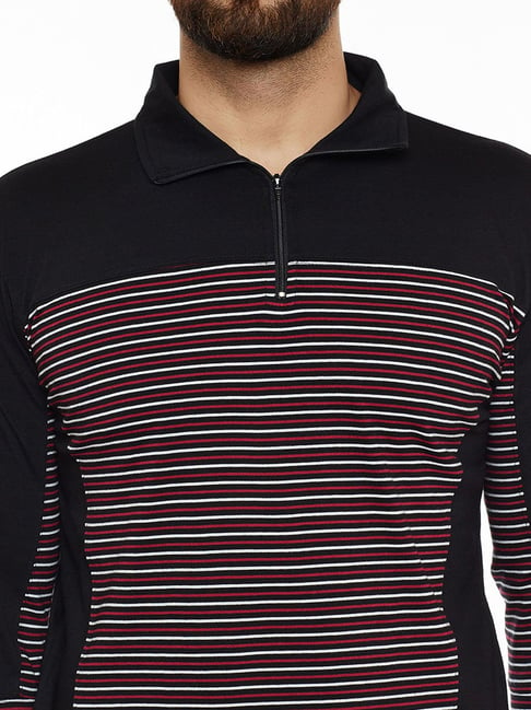 Buy Hypernation Black & Red Regular Fit Striped Full Sleeves T-Shirt from  top Brands at Best Prices Online in India