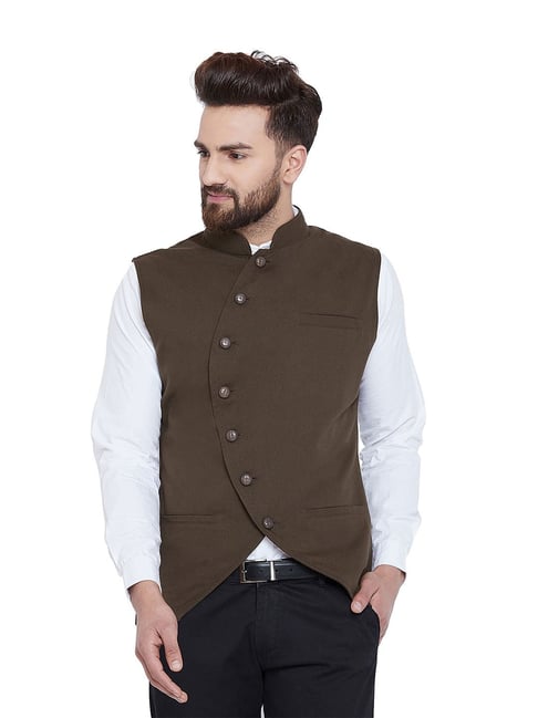 Hypernation Brown Slim Fit Cotton Waistcoat-picture-18
