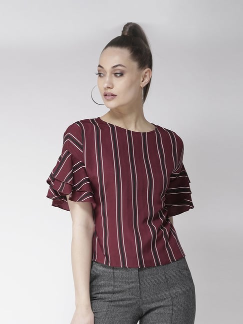 Style Quotient Wine & Black Striped Top Price in India