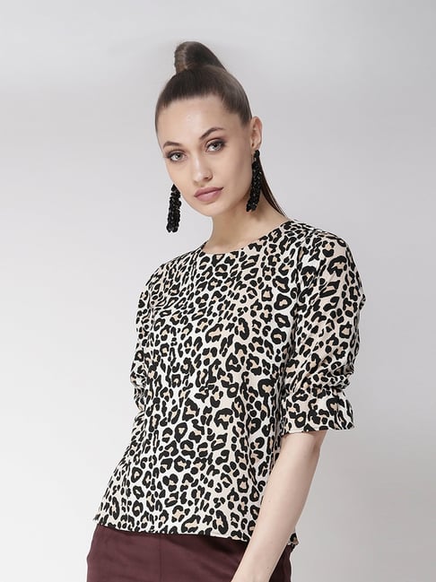 Style Quotient Beige & Black Animal Printed Top