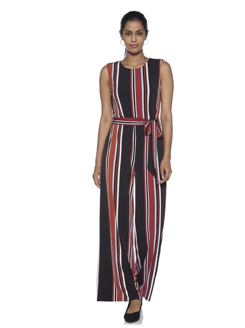 Wardrobe by Westside Multicolour Striped Jumpsuit With Belt