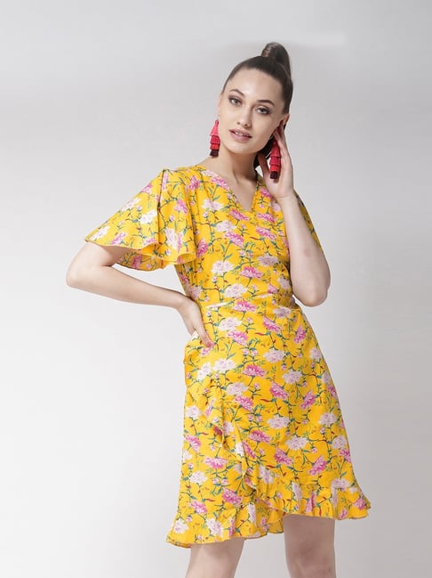 Style Quotient Yellow Cotton Floral Print A-Line Dress Price in India