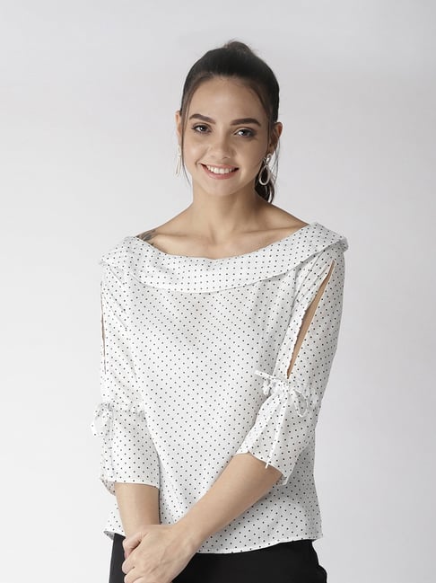 style quotient women White and Black polka printed polycrepe smart casual top-picture-15