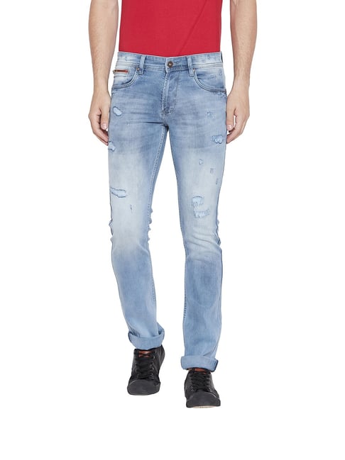 light blue rugged jeans