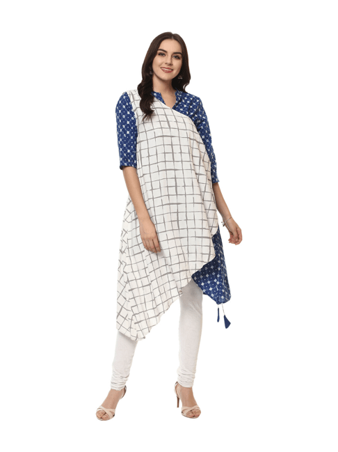 La Firangi White & Blue Checks Kurta