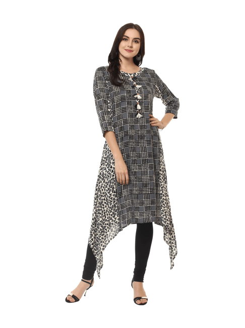 La Firangi Black & Off White Printed Kurta