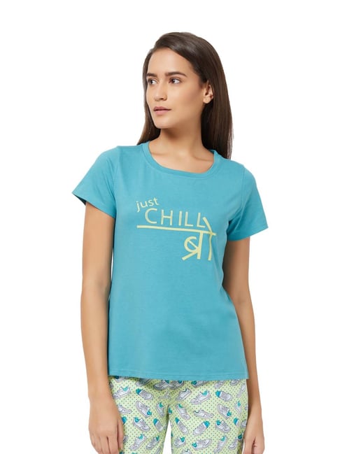 Soie Blue Cotton Printed Lounge T-Shirt-picture-41