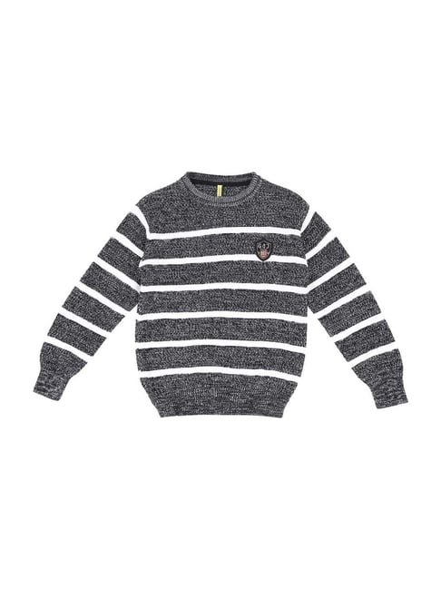 Gini & Jony Kids Black & White Cotton Striped Sweater