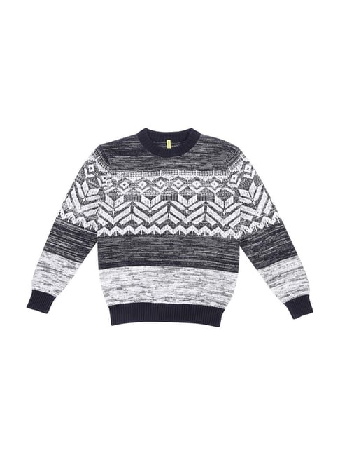 Gini & Jony Kids Navy & White Cotton Self Pattern Sweater