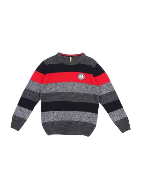 Gini & Jony Kids Grey & Red Striped Sweater