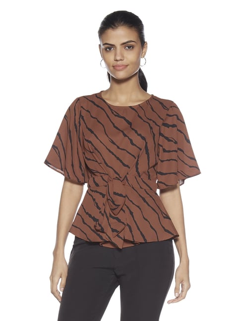 Buy Wardrobe By Westside Brown Printed Emma Blouse For Women