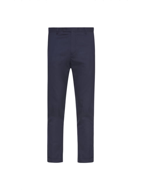 Buy WES Formals by Westside Navy Carrot-Fit Trousers for Men Online ...