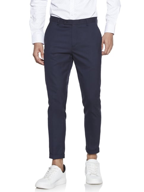 Buy WES Formals by Westside Navy Carrot-Fit Trousers for Men Online ...