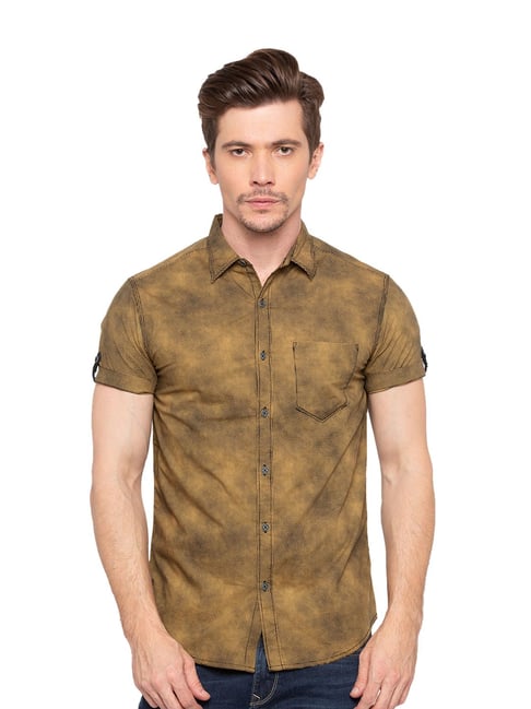 Spykar Khaki Half Sleeves Printed Shirt 