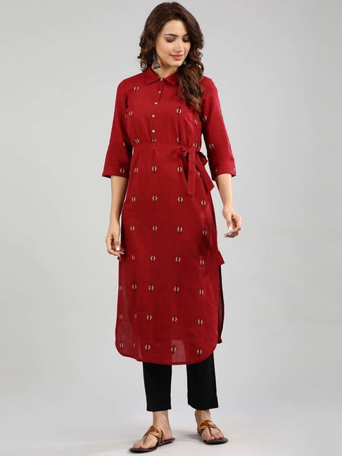 Buy Aurelia Navy Cotton Woven Pattern Straight Kurti for Women Online   Tata CLiQ
