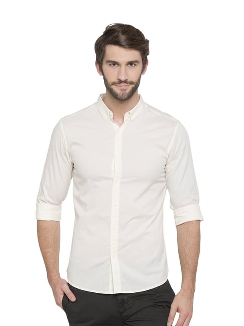 Buy Spykar Ecru Solid Button Down Collar Shirt for Men Online