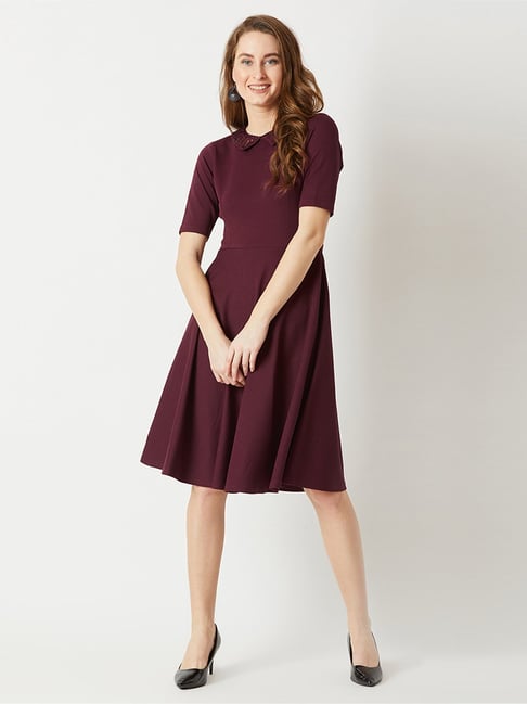 Miss Chase Wine Embellished Knee Length Dress Price in India