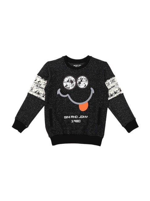 Gini & Jony Kids Black Cotton Graphic Sweatshirt