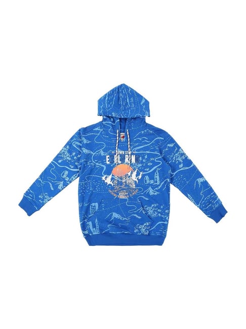 Gini & Jony Kids Blue Printed Hoodie