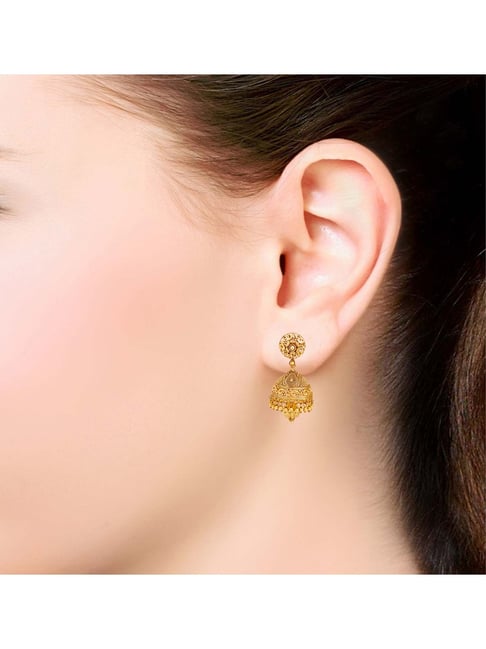 Enchanting 22 Karat Yellow Gold Floral Chandbali Style Drop Earrings