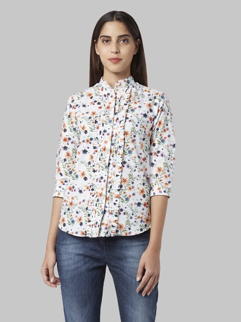 Park Avenue White Printed Shirt