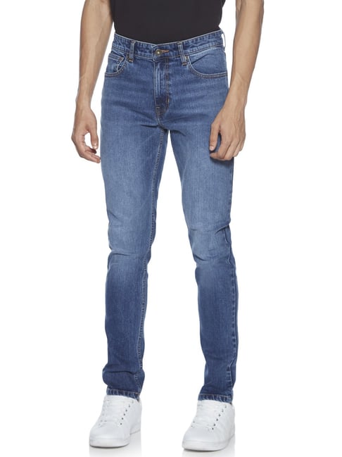 mens mid blue slim fit jeans