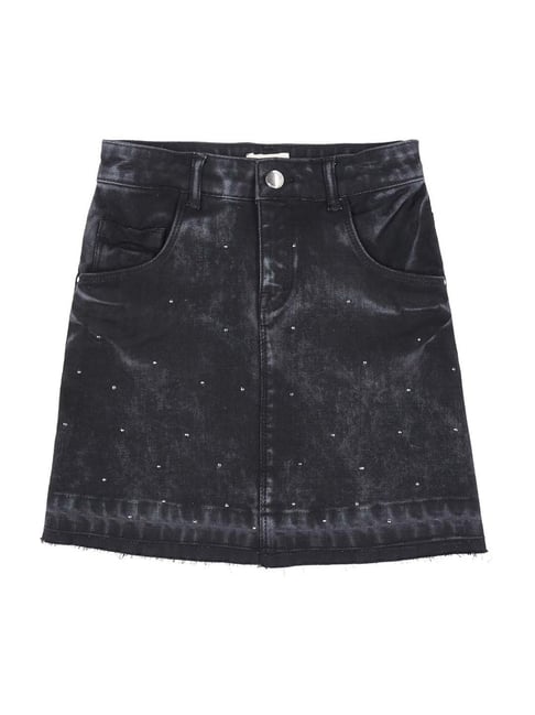 Gini & Jony Kids Black Self Pattern Skirt