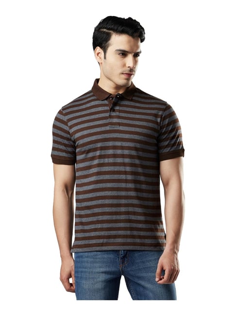 Next Look Brown & Grey Striped Polo T-Shirt