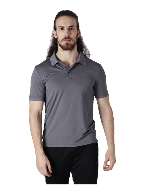 Buy ALCIS Dark Grey Polo Collar Polyester T-Shirt for Men's Online