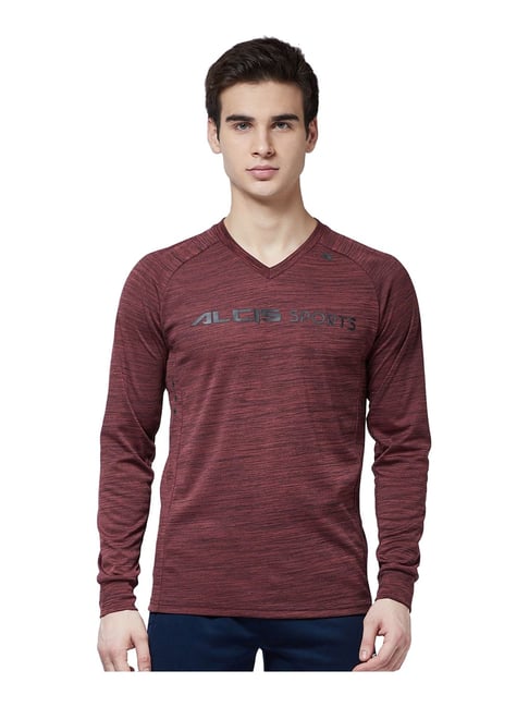 ALCIS Maroon V Neck Polyester T Shirt