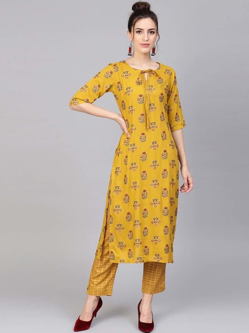 Yellow floral print kurti Clearance