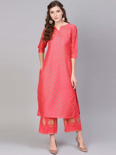 Gerua Pink Printed Kurti Palazzo Set