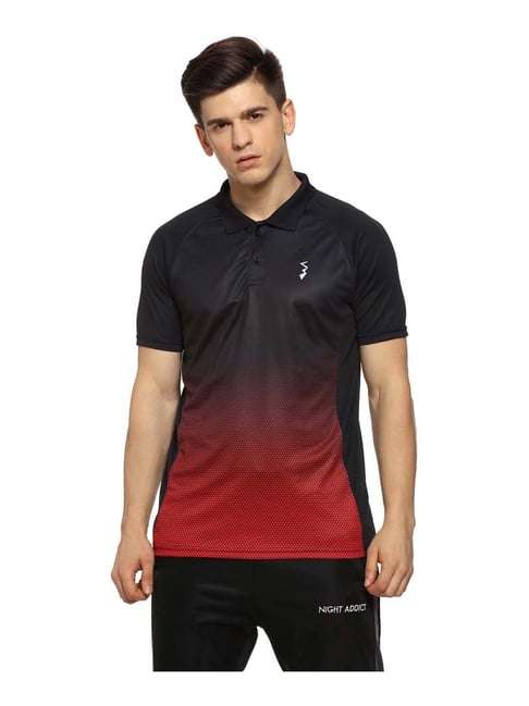 Buy Campus Sutra Black & Red Regular Fit Ombre Polo T-Shirt for