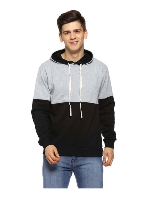 Campus Sutra Grey & Black Regular Fit Hooded Sweatshirt-picture-13