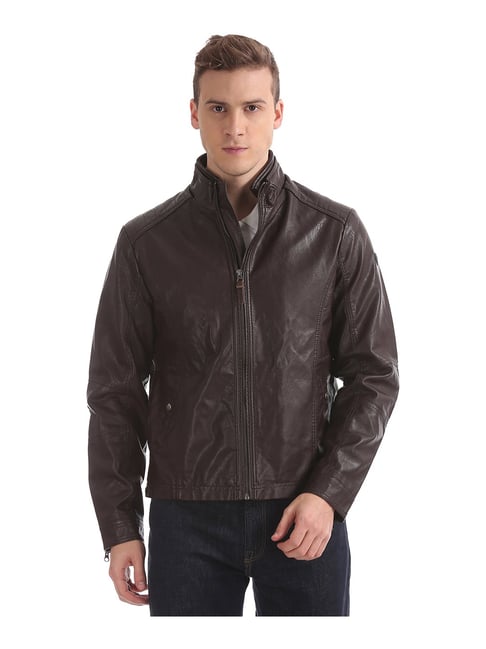 U S Polo Assn U.S. Polo Assn. Dark Brown Full Sleeves High Neck Jacket