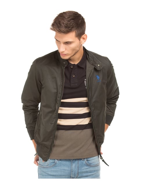 U S Polo Assn U.S. Polo Assn. Brown Polyester Mock Collar Jacket