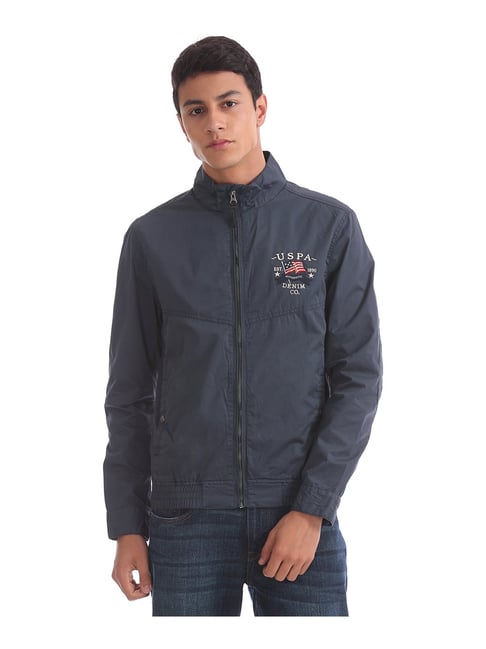 U S Polo Assn U.S. Polo Assn. Blue Polyester High Neck Jacket