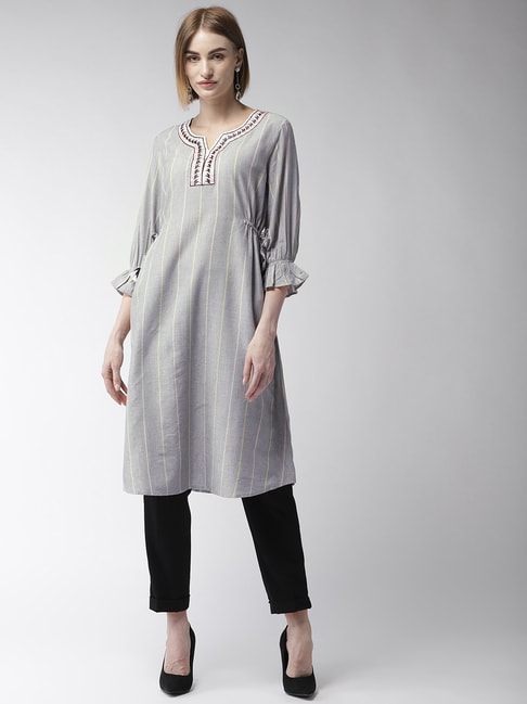 Style Quotient Grey Striped Kurta Price in India