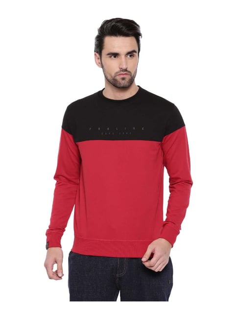 Buy Proline Red Black Regular Fit Color Block Sweatshirt for