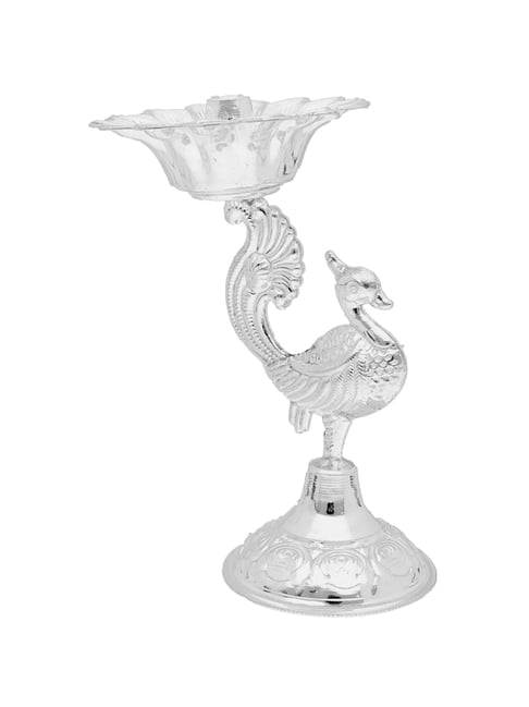 Sri Jagdamba Pearls Peacock 0.8 Silver Diya Stand-picture-28