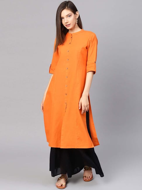 Varanga Orange Cotton Straight Kurti