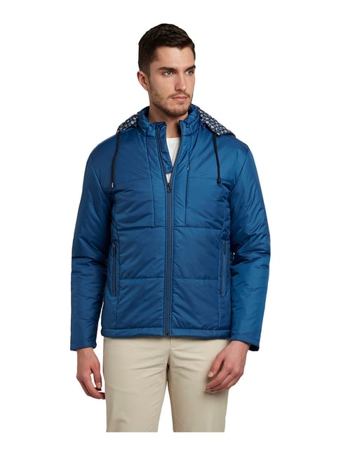 Buy ColorPlus Blue Polyester Hooded Jacket for Men's Online Tata