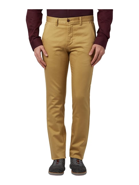 Park Avenue Khaki Regular Fit Flat Front Trousers