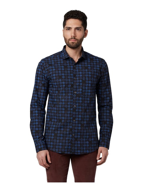 Park Avenue Dark Blue Slim Fit Printed Shirt