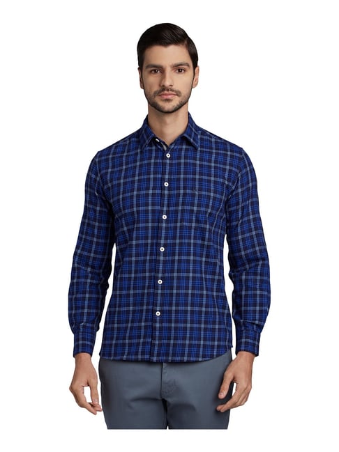 Buy Allen Solly Blue Cotton Slim Fit Checks Shirts for Mens Online  Tata  CLiQ