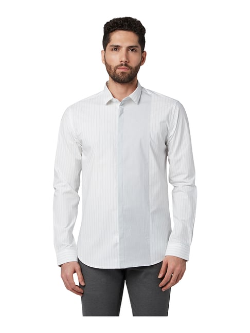 Park Avenue White Slim Fit Striped Shirt