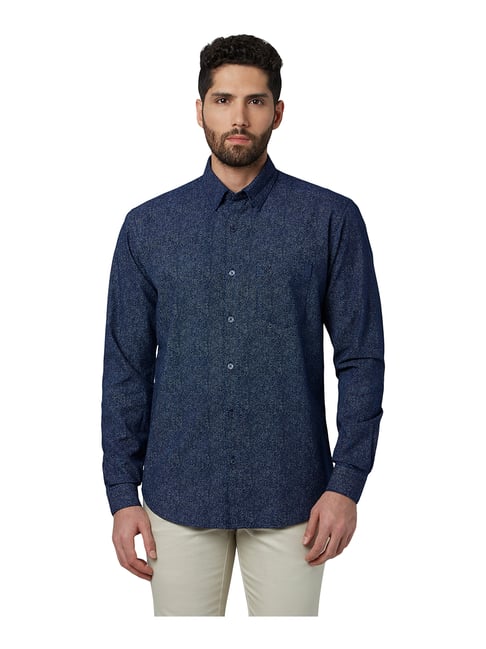 Park Avenue Dark Blue Slim Fit Printed Shirt