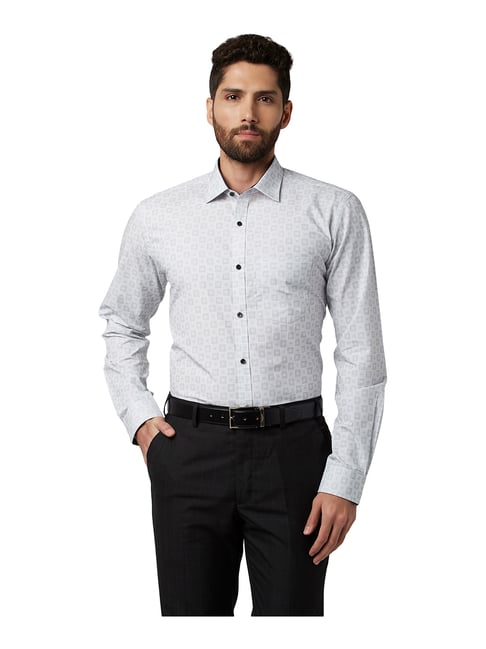 Light Grey Slim Fit Printed Shirt 