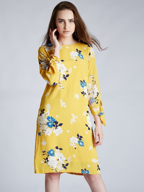 Buy Harpa Yellow Floral Knee Length Dress for Women Online Tata CLiQ