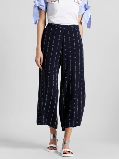 Zink London Navy Printed Trousers